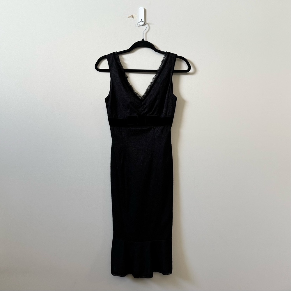 Betsey Johnson Vintage black label black velvet bow knee length sleeveless dress